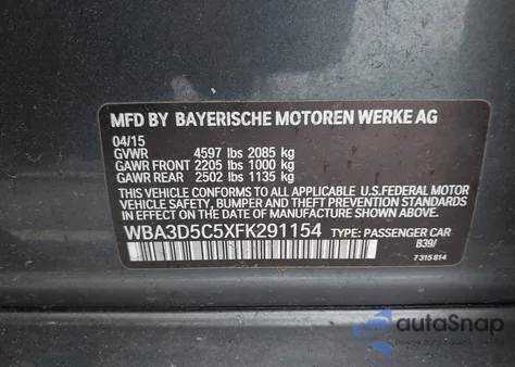 2015 BMW 328D xDrive from USA, damaged, VIN WBA3D5C5XFK291154